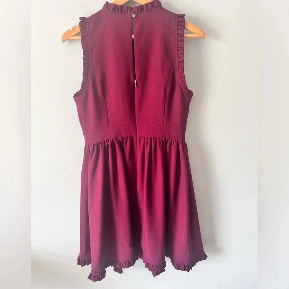 Kate Spade Burgundy Ruffle Fit And Flare Dress